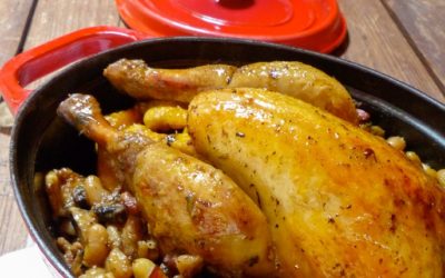 Pintade et Mogette de Vendée façon forestière à la cocotte